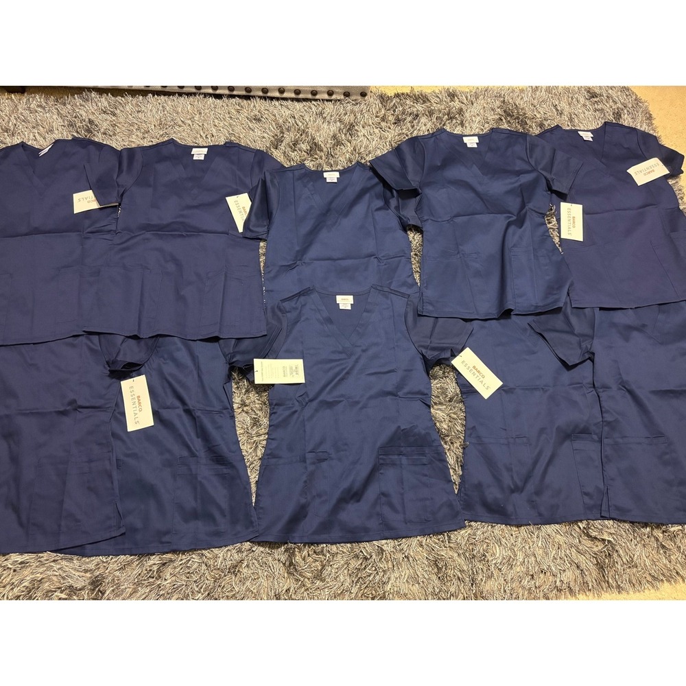 Barco Essentials Scrub Top XS Navy V-Neck Medical Uniform 10 Pack NWT